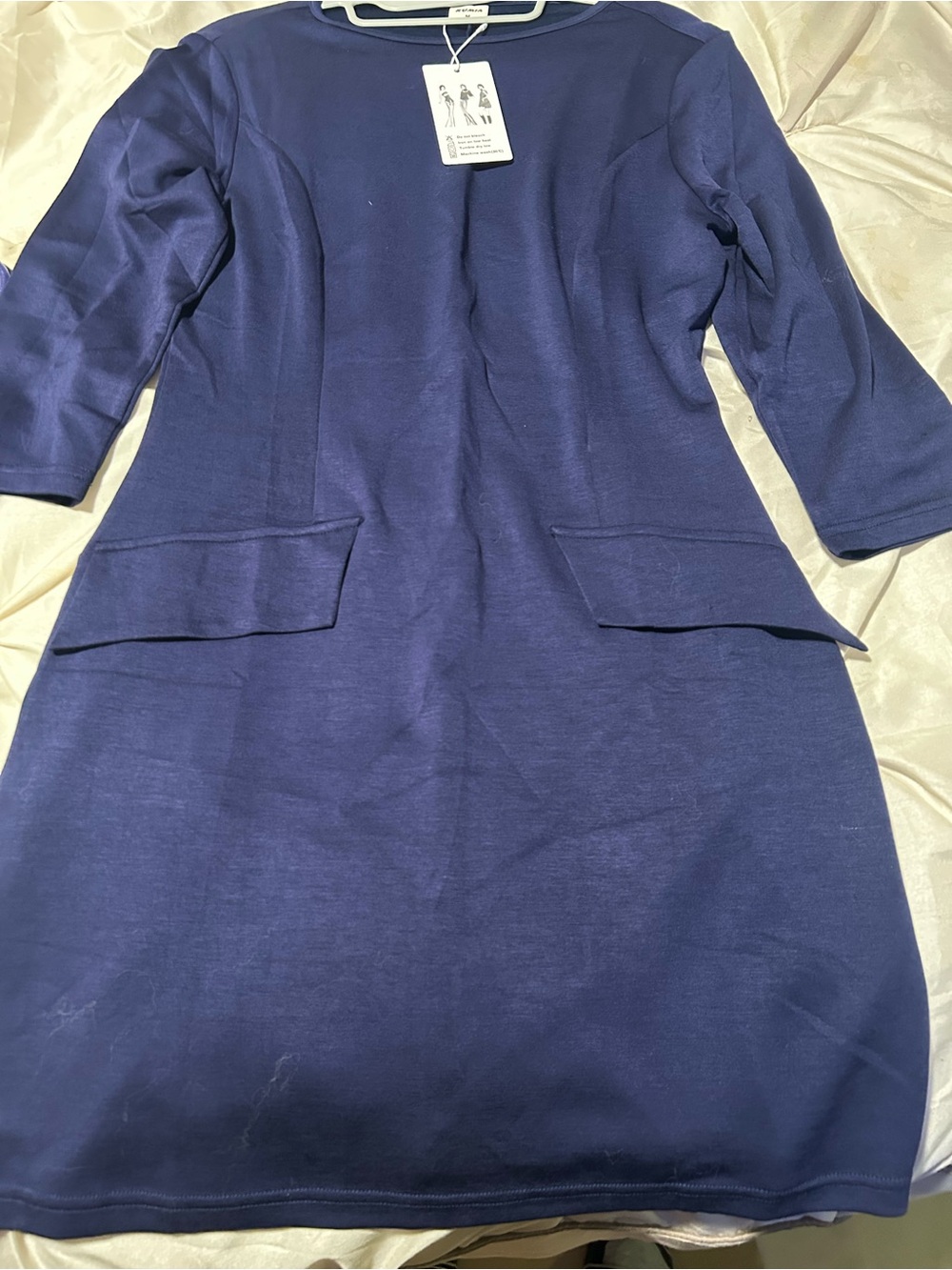 Women's Navy Midi Sheath Dress with Front Flap Pockets